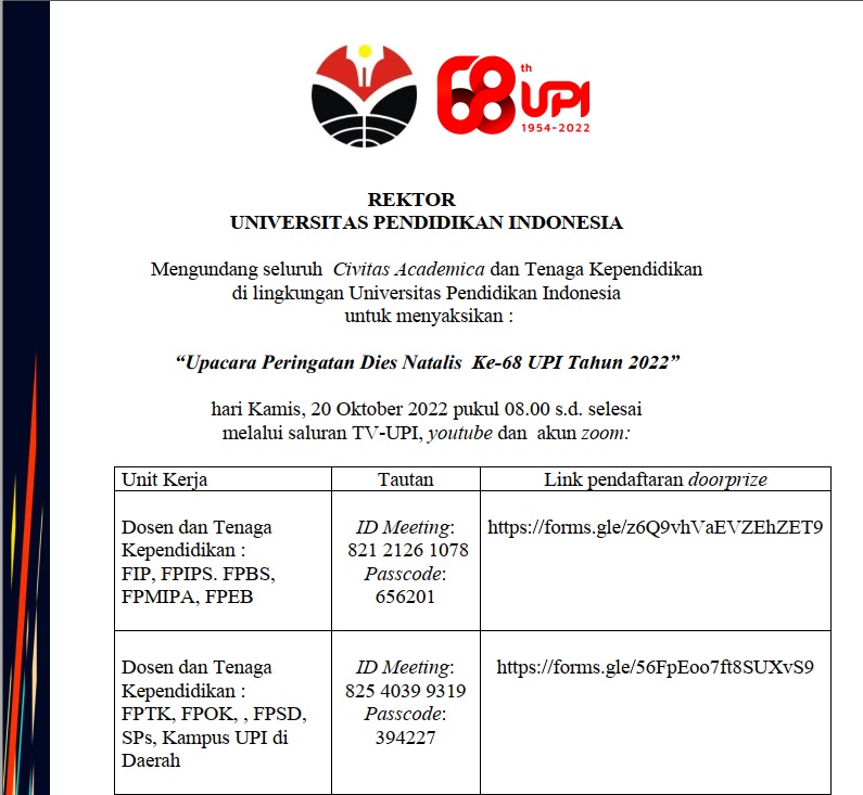 Undangan Dies Natalis ke 68 UPI Tahun 2022