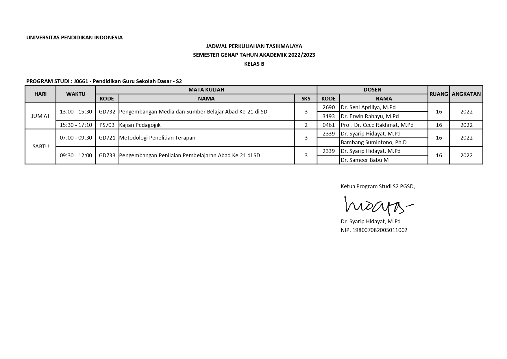 Jadwal Kuliah