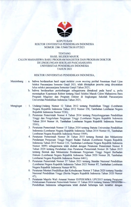 sk penerimaan mahasiswa baru
