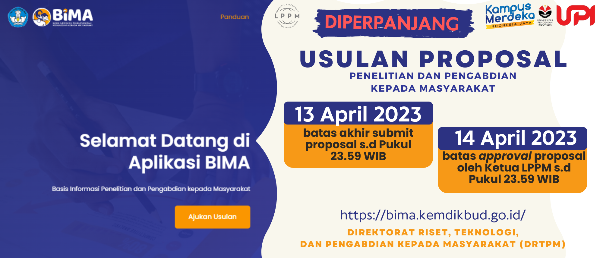 Perpanjangan Penerimaan Proposal Penelitian Dan PkM DRTPM 2023