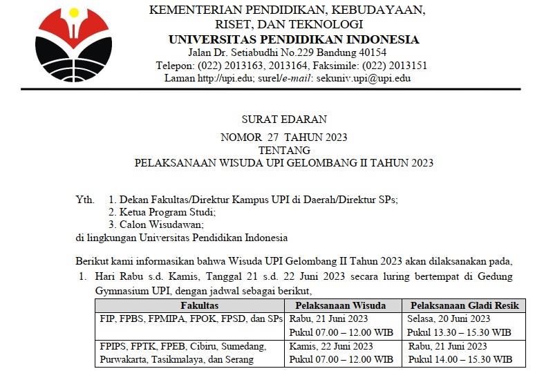 PELAKSANAAN WISUDA UPI GELOMBANG II TAHUN 2023