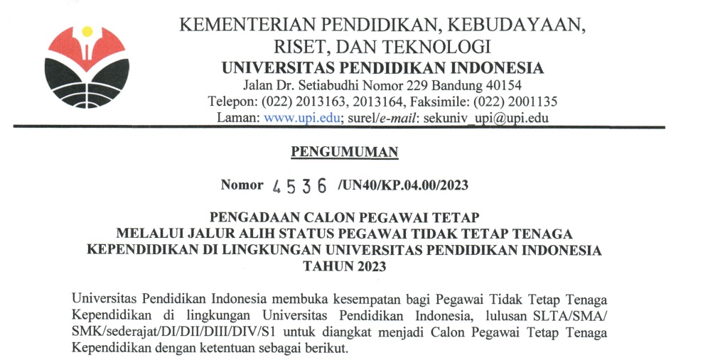 Surat Edaran Pengadaan Calon Pegawai Tetap UPI
